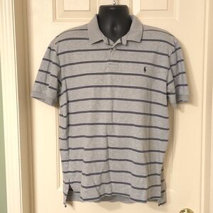 Classic Gray Striped Men's Polo Shirt